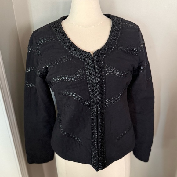 Malvin Hamburg Quilted Black Beaded Embroidered Blazer Jacket Women's Size 12 - Picture 2 of 12